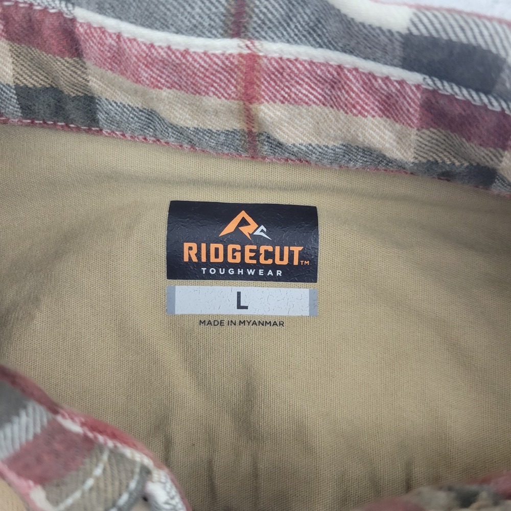 Ridgecut Mens Large Plaid Flannel Button Up Long Sleeve Workwear Cotton Shirt - Picture 3 of 12